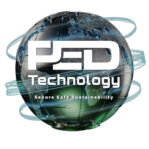 PED Technology globe — Secure, Safe, Sustainability